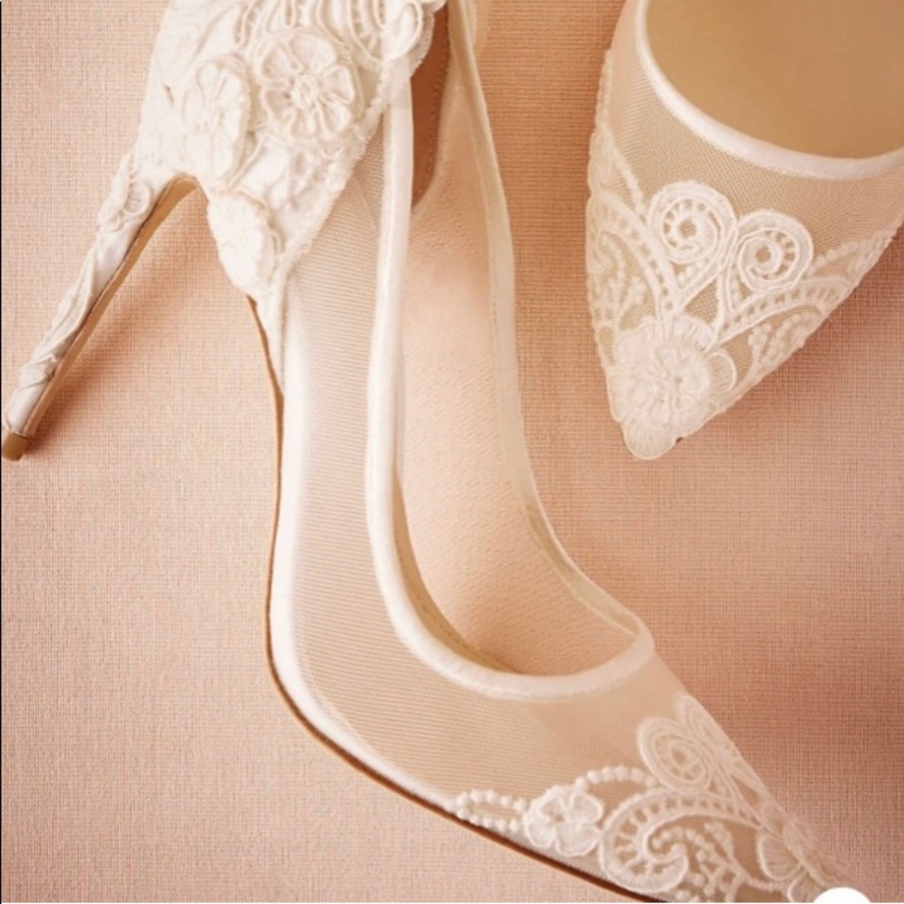 COPY - Anthropologie bridal mesh white heels